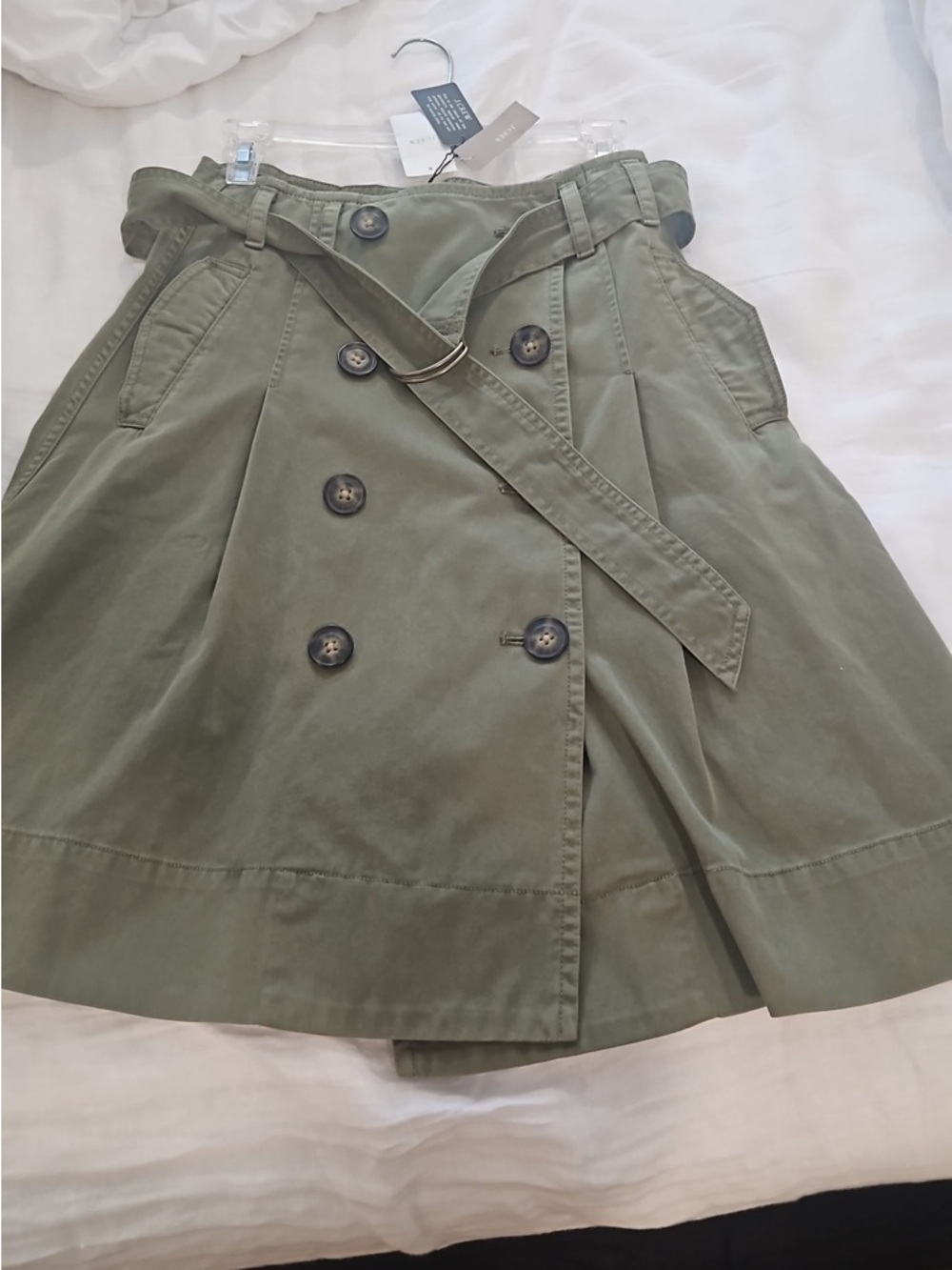 J CREW Olive Double-Breasted A-Line Belted Women's Skirt
